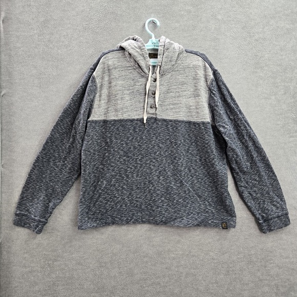 Lucky Brand Men Hoodie XXL Gray Colorblock Henley Button Drawstring Long - Picture 1 of 8